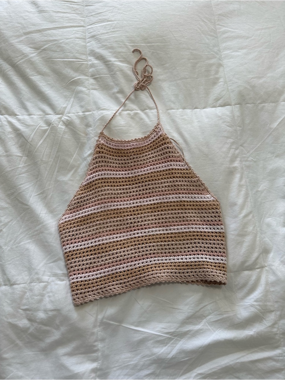 Roxy Crochet Halter Top Size M/LStriped Open Back Bohemian Festival